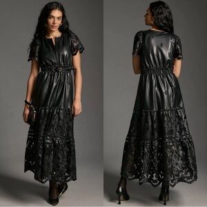 Anthropologie The Somerset Maxi Dress: Faux Leather Embroidered Edition Sz Small